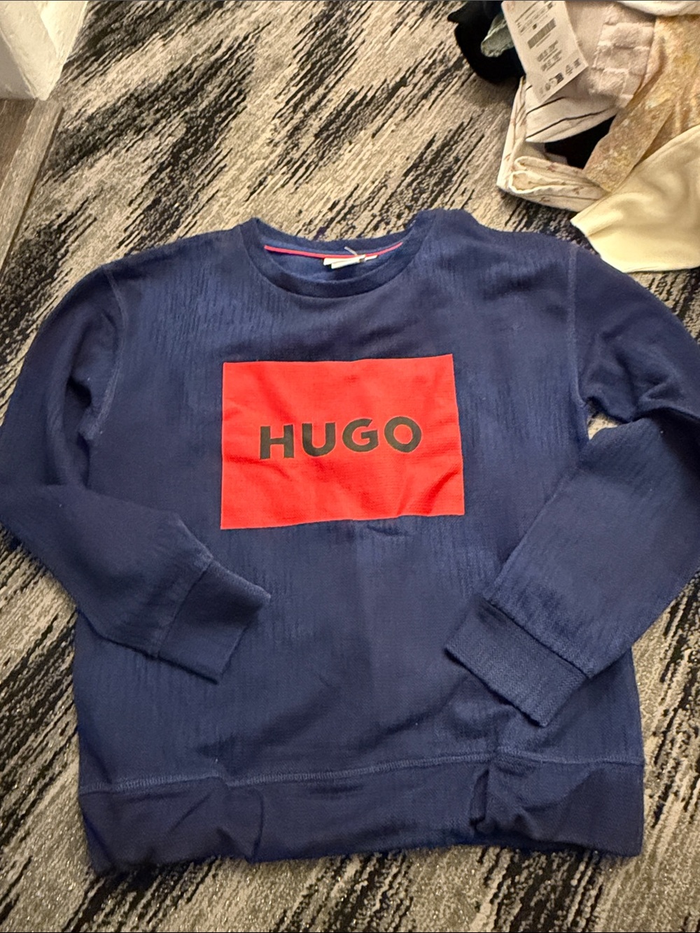 HUGO Navy Blue Kids Top with Red Logo Panel